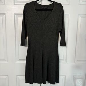 Lane Bryant Midi Dress Women 18/20 Ribbed Grey Knit Stretch V Neck‎ Long Sleeve